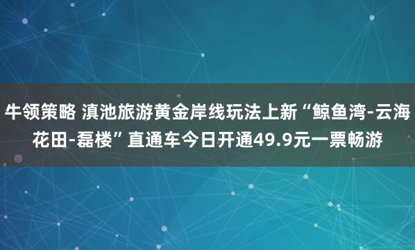 牛领策略 滇池旅游黄金岸线玩法上新“鲸鱼湾-云海花田-磊楼”直通车今日开通49.9元一票畅游